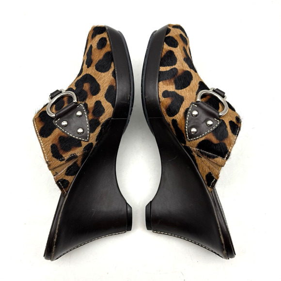 Cole Haan D18331 Leopard Print Cow Hair D-ring Brown Leather Wedge Clogs 6B - Picture 13 of 16